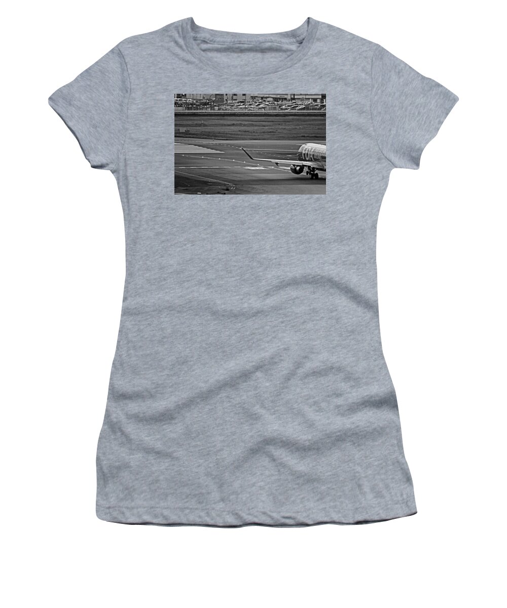 Monochrome Women's T-Shirt featuring the photograph Airplane/fukuoka,japan by Tamkats Ry
