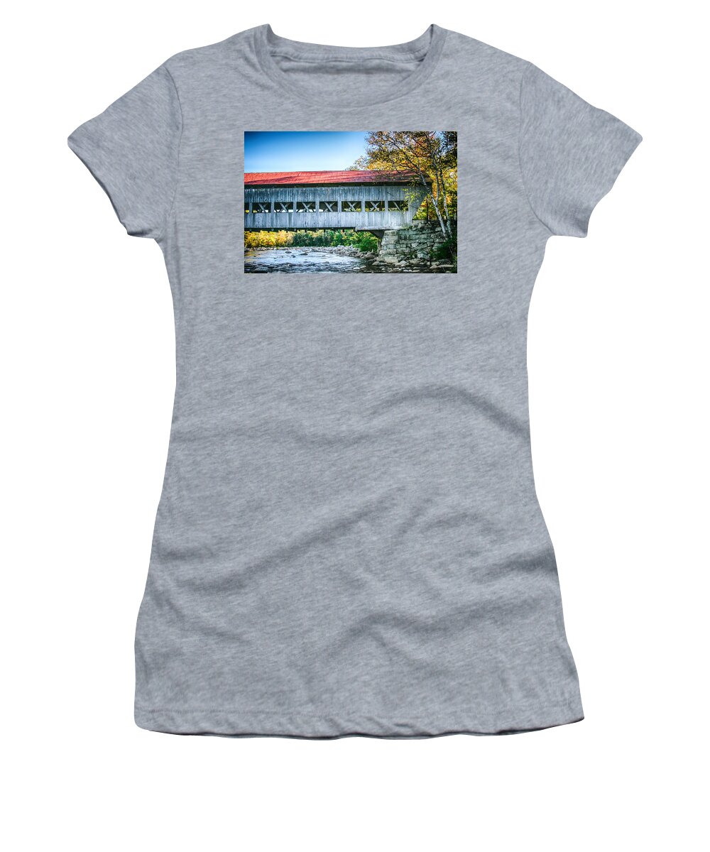#jefffolger #vistaphotography Women's T-Shirt featuring the photograph Albany covered bridge in autumn by Jeff Folger
