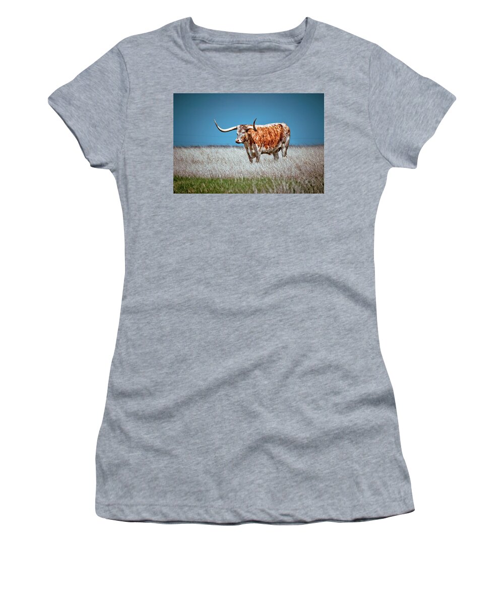 Longhorn Women's T-Shirt featuring the photograph Alone on the Trail by Linda Unger