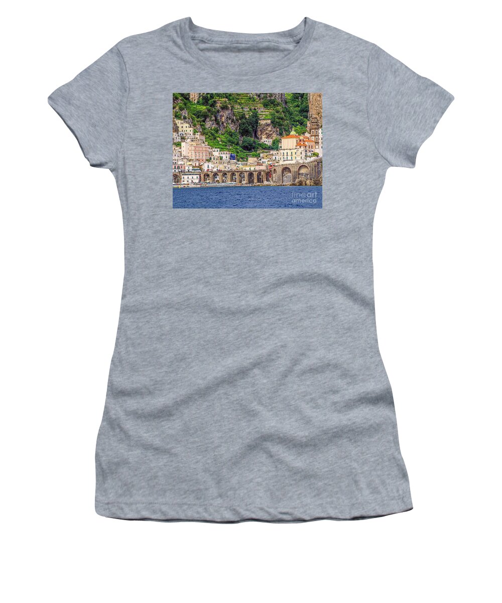 Amalfi Town Women's T-Shirt featuring the photograph Amalfi by Maria Rabinky