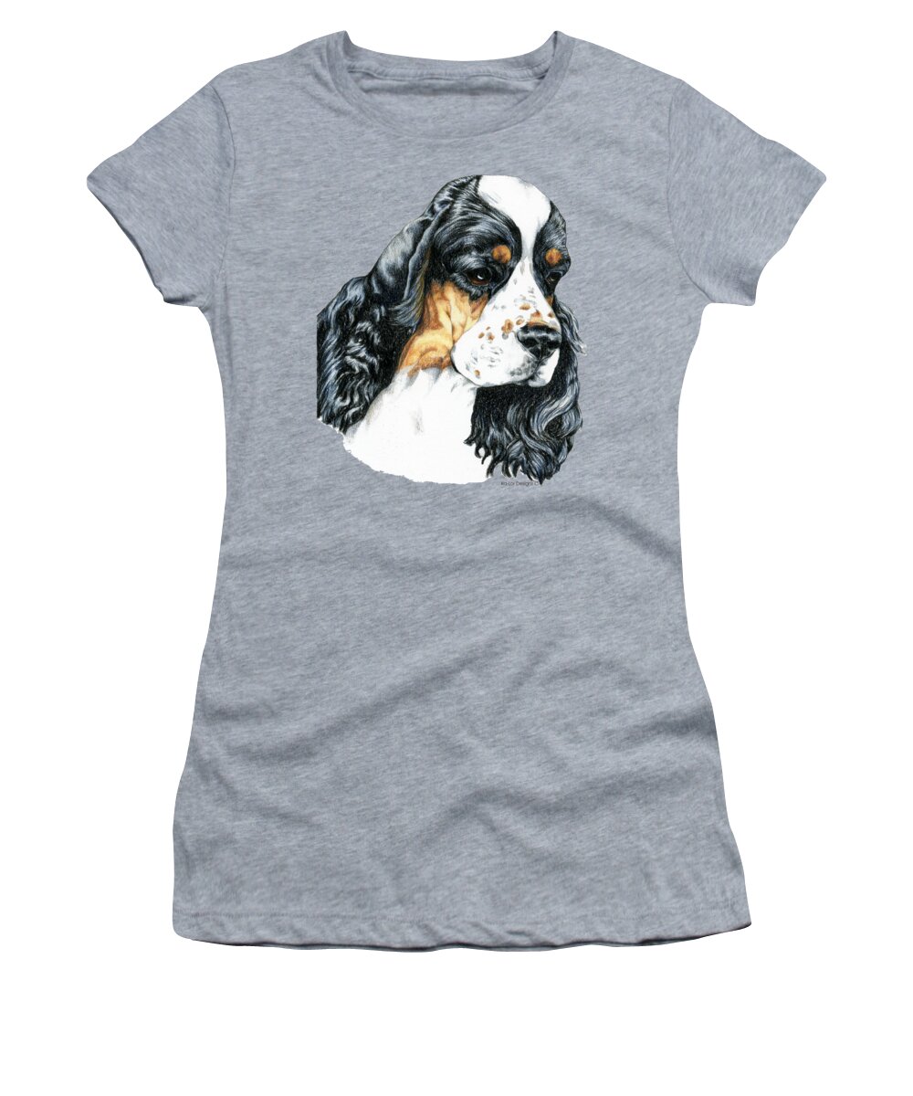 Art Women's T-Shirt featuring the drawing American Cocker Spaniel Parti Color Portrait by Kathleen Sepulveda