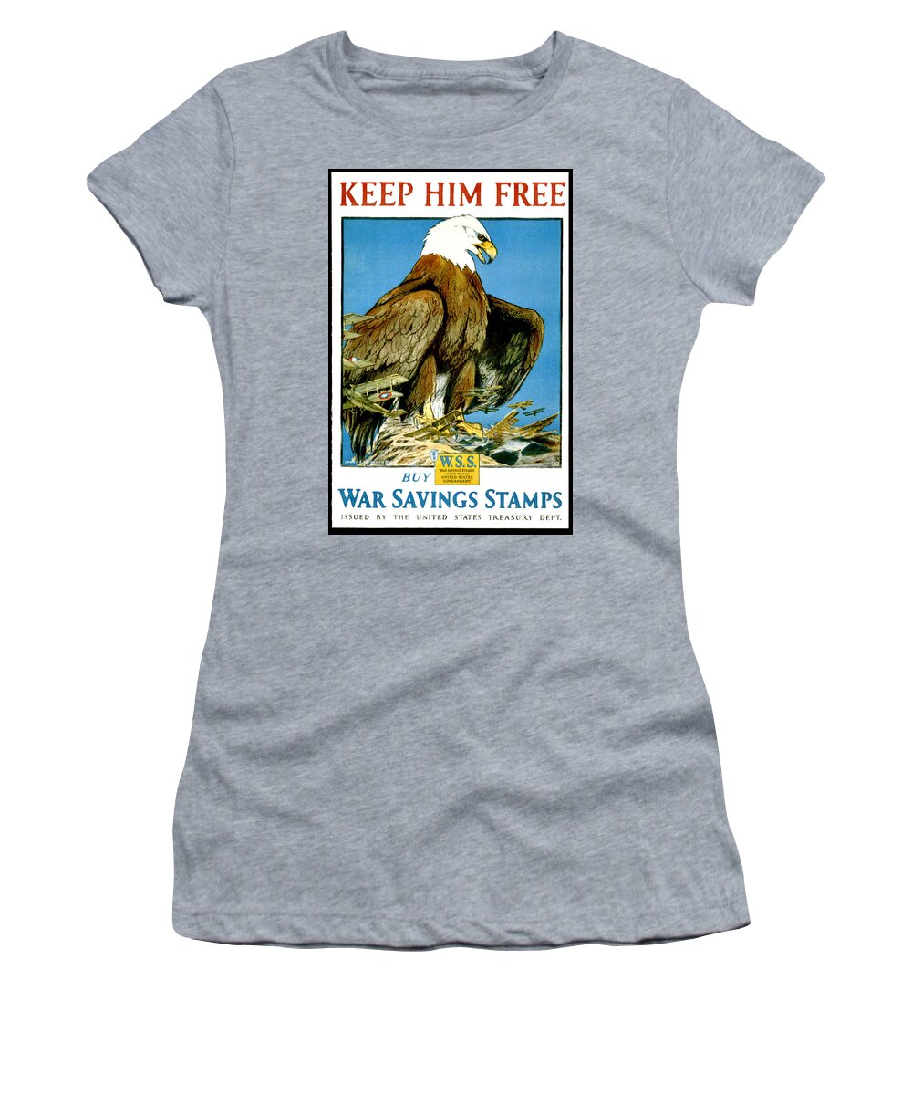 American Eagle Women's T-Shirt featuring the painting American eagle, keep him free, war savings stamps by Long Shot