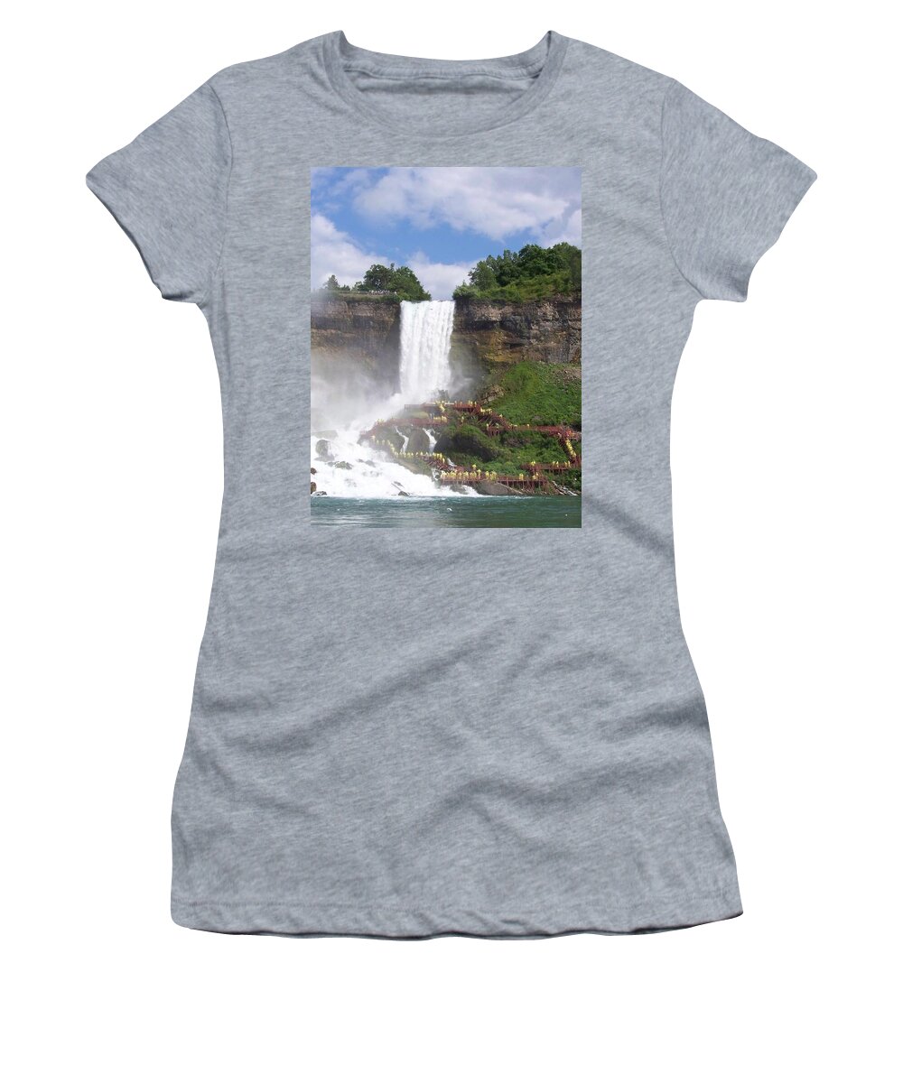 Niagra Falls Women's T-Shirt featuring the photograph American Falls at Niagra by Laurie Paci
