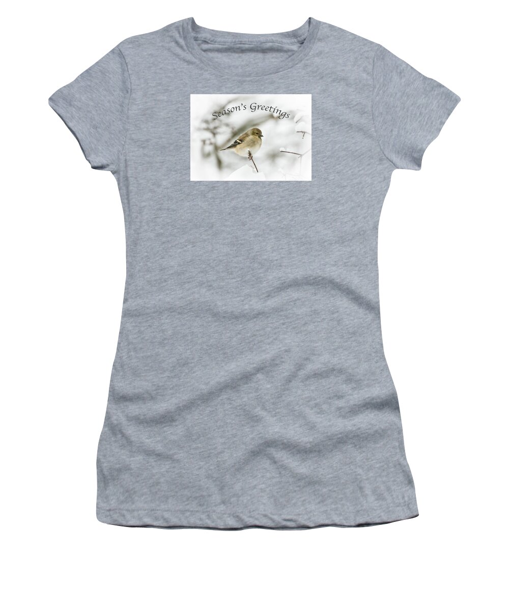 American Goldfinch Women's T-Shirt featuring the photograph American Goldfinch - Season's Greetings by Holden The Moment