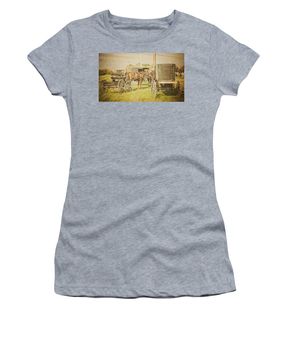 Amish Women's T-Shirt featuring the photograph Amish wagons by Al Mueller
