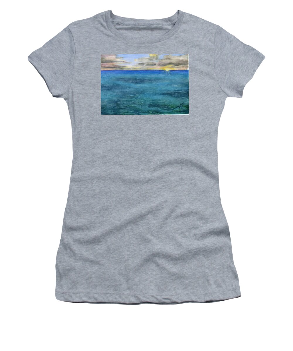 Ocean Women's T-Shirt featuring the painting An Ocean Sunrise by Wendy Keeney-Kennicutt