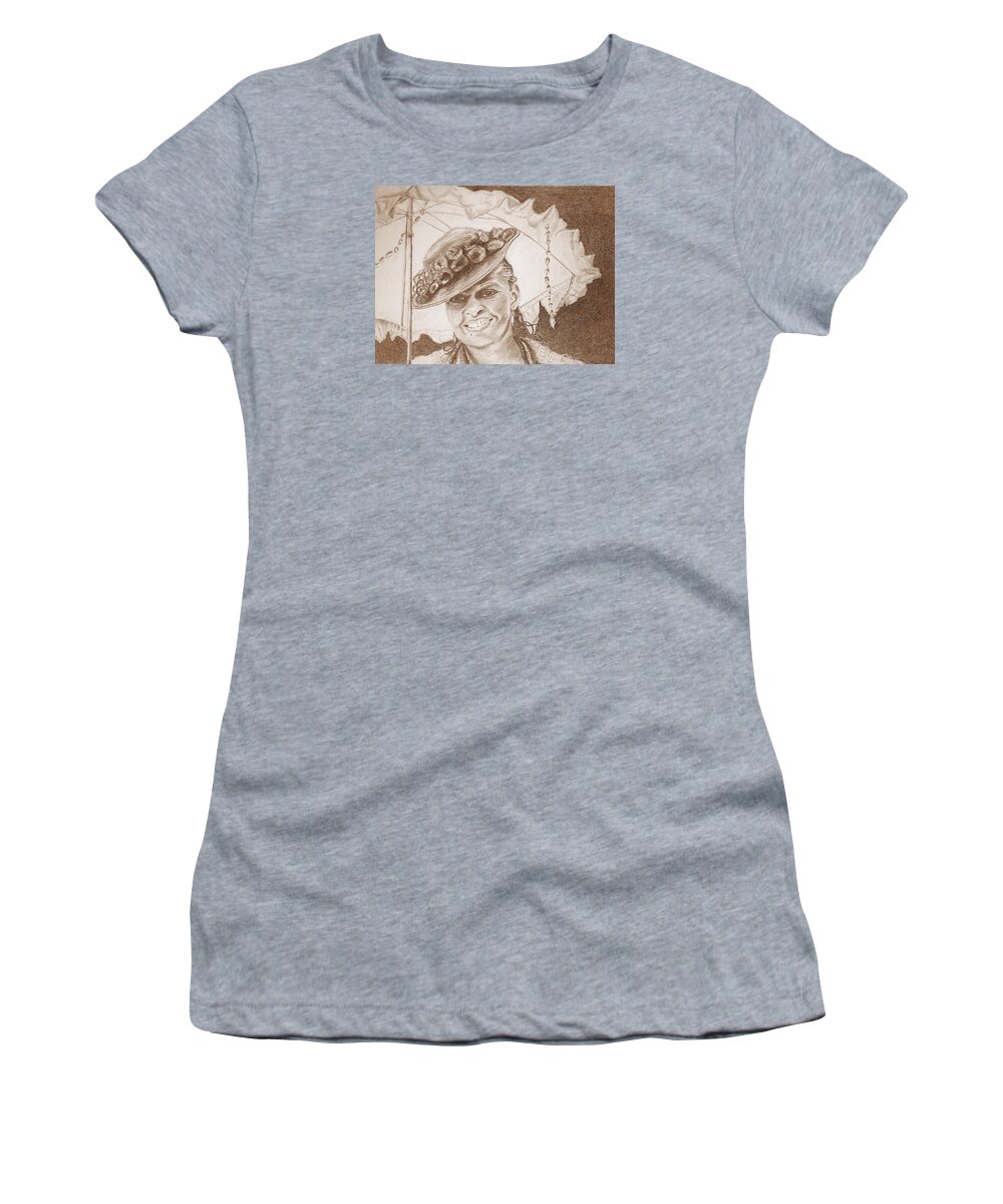 Old Fashion Girl Women's T-Shirt featuring the drawing An Old Fashioned Girl in Sepia by Antonia Citrino