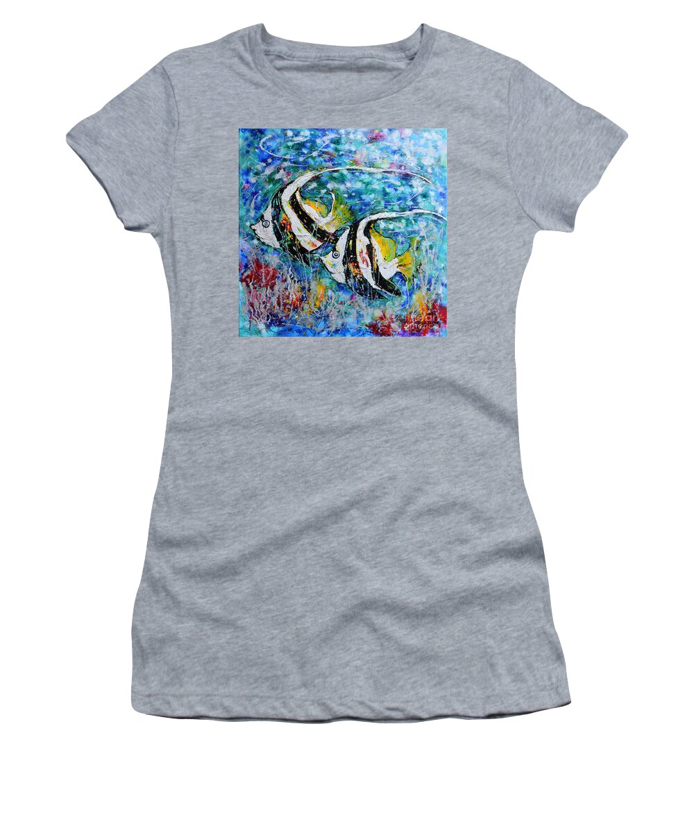 Angel Fish Women's T-Shirt featuring the painting Angel Fish by Jyotika Shroff