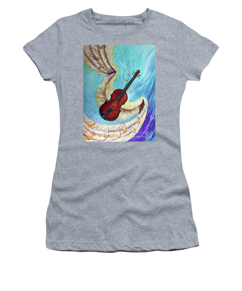 Violin Women's T-Shirt featuring the painting Angel's Song by Nancy Cupp