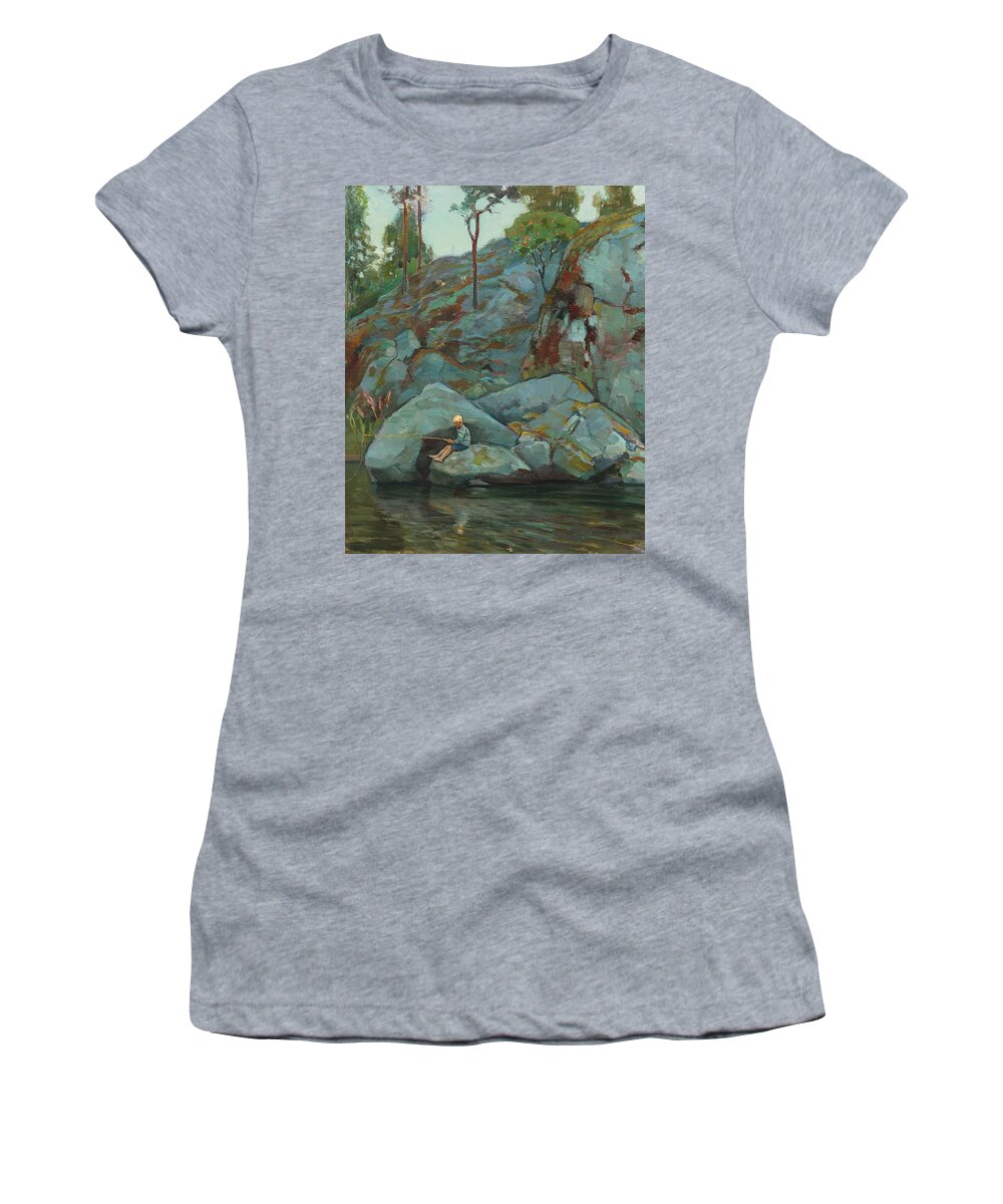Vin Hmlinen (1876-1940) Angle Fishing Women's T-Shirt featuring the painting Angle Fishing by MotionAge Designs