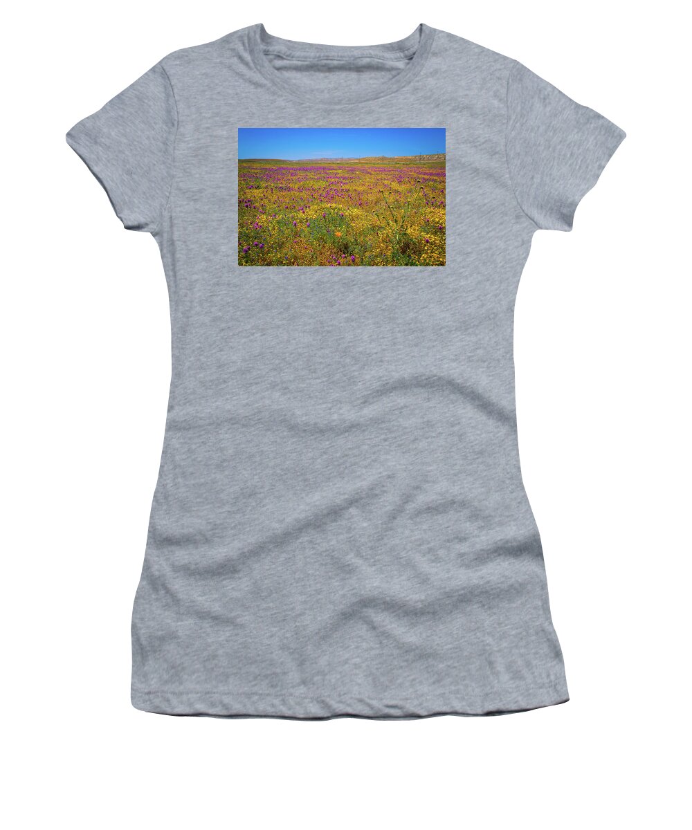 Antelope Valley Women's T-Shirt featuring the photograph Antelope Valley Superbloom 2017 by Lynn Bauer