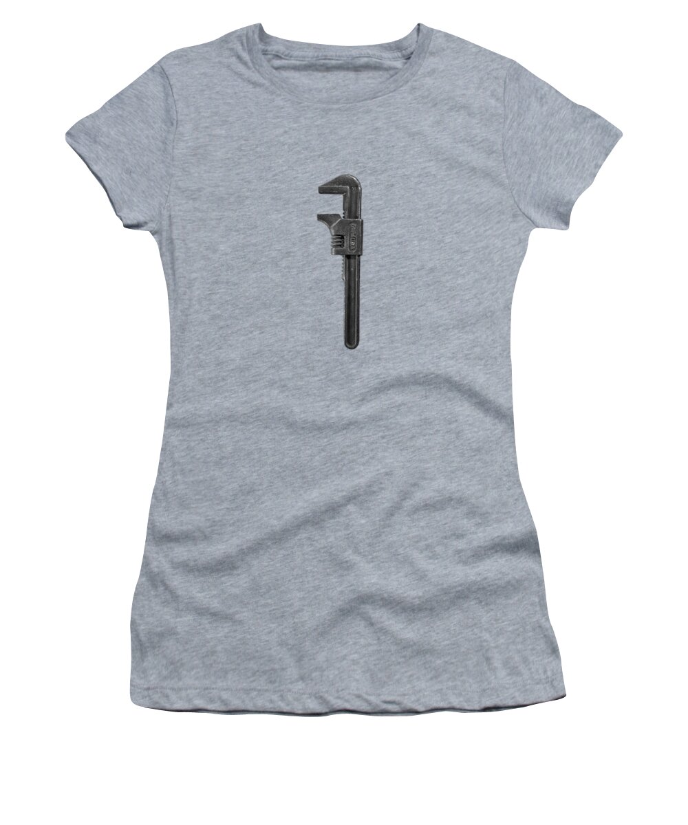 Antique Women's T-Shirt featuring the photograph Antique Adjustable Wrench Front in BW by YoPedro