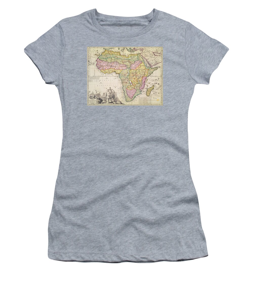 Geography Women's T-Shirt featuring the drawing Antique Map of Africa by Pieter Schenk