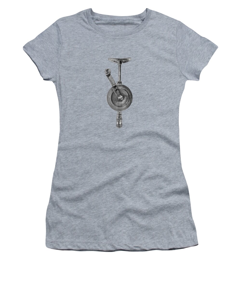 Antique Women's T-Shirt featuring the photograph Antique Shoulder Drill Front BW by YoPedro