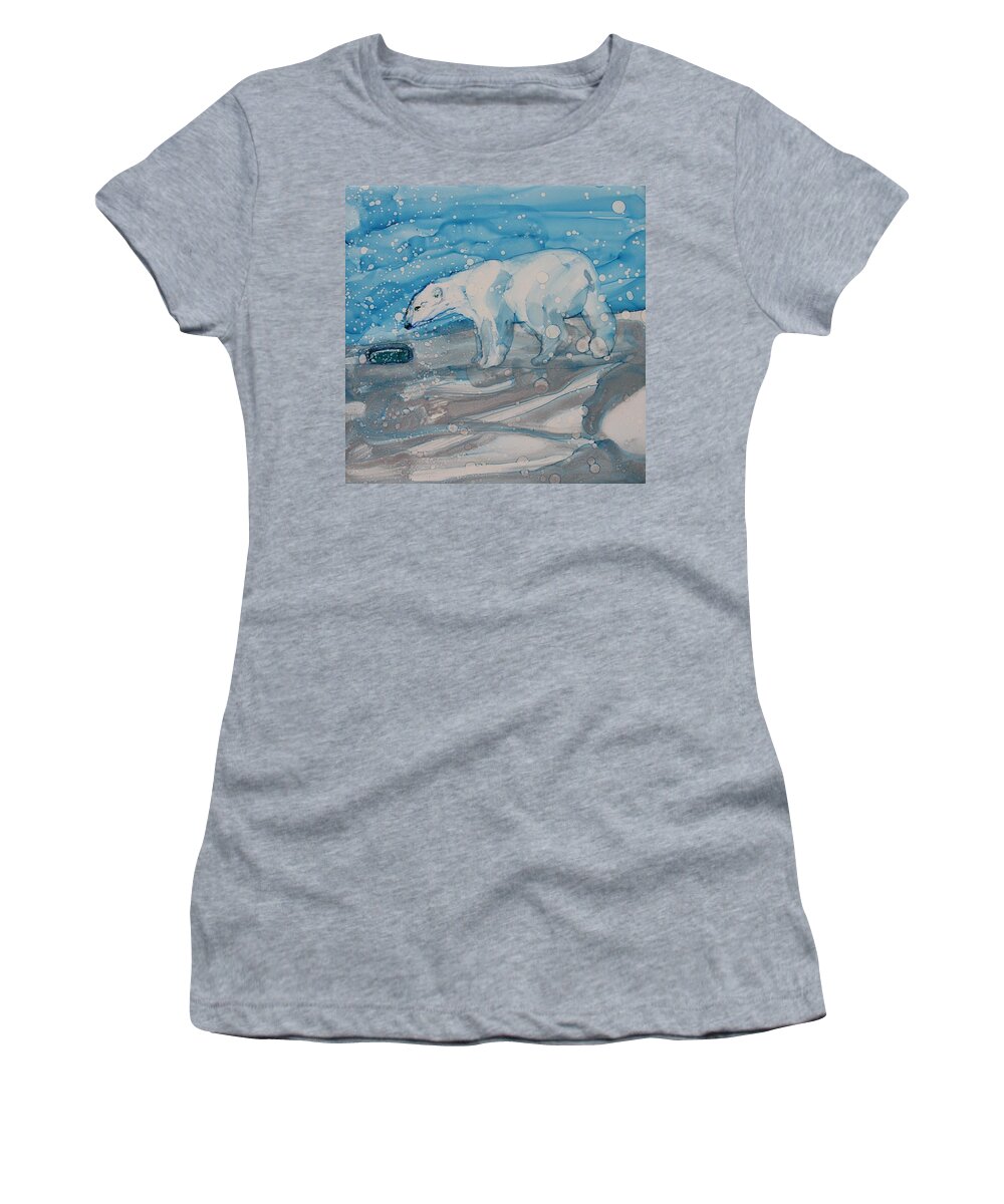 Polar Bear Women's T-Shirt featuring the painting Anybody Home? by Ruth Kamenev