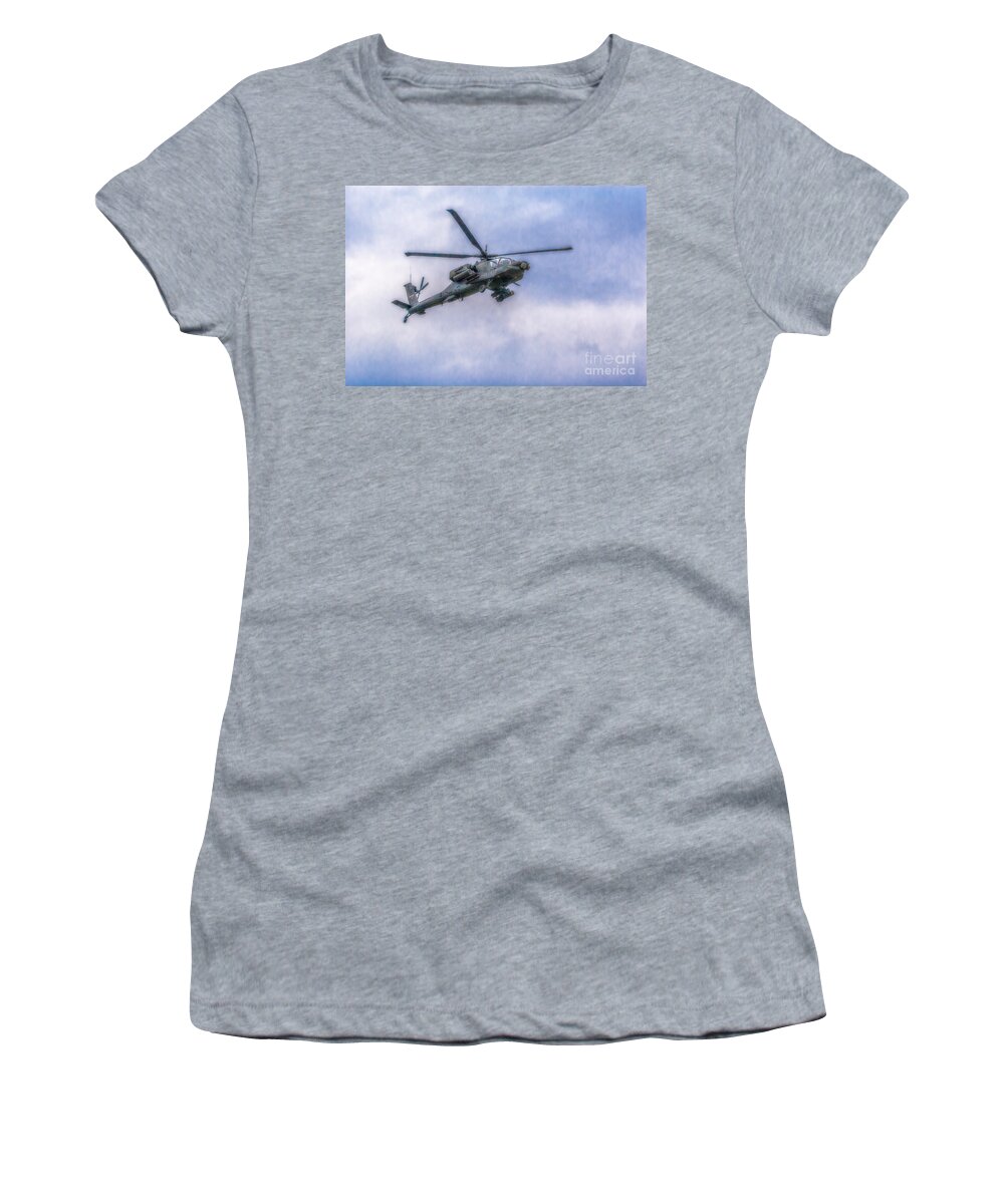 Apache Helicopter In Flight Women's T-Shirt featuring the photograph Apache Helicopter In Flight Three by Randy Steele