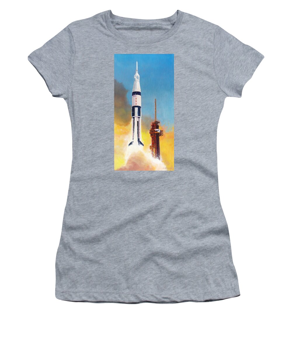 Space Women's T-Shirt featuring the painting Apollo's Forgotten Rocket by Douglas Castleman