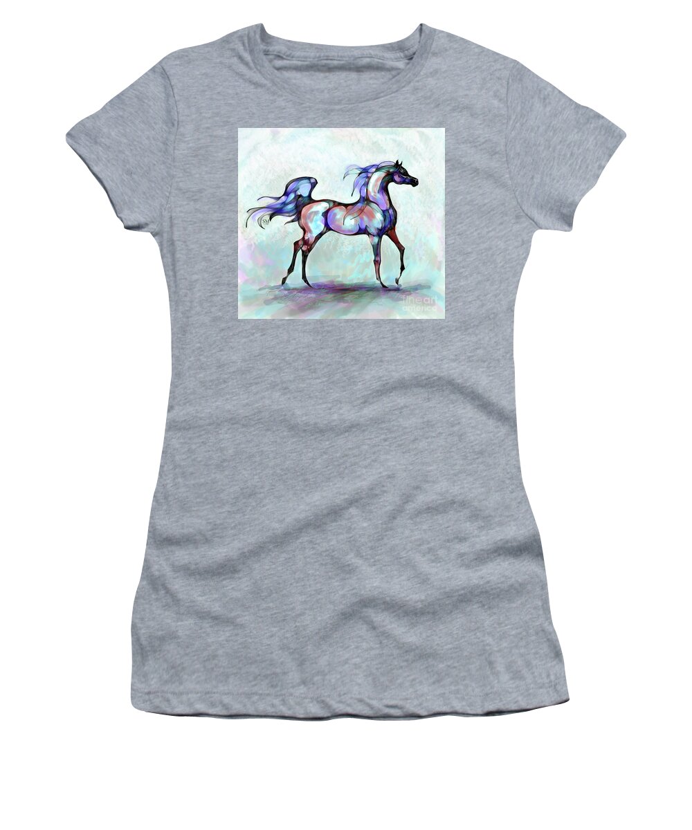 Stacey Mayer Women's T-Shirt featuring the digital art Arabian Horse Overlook by Stacey Mayer