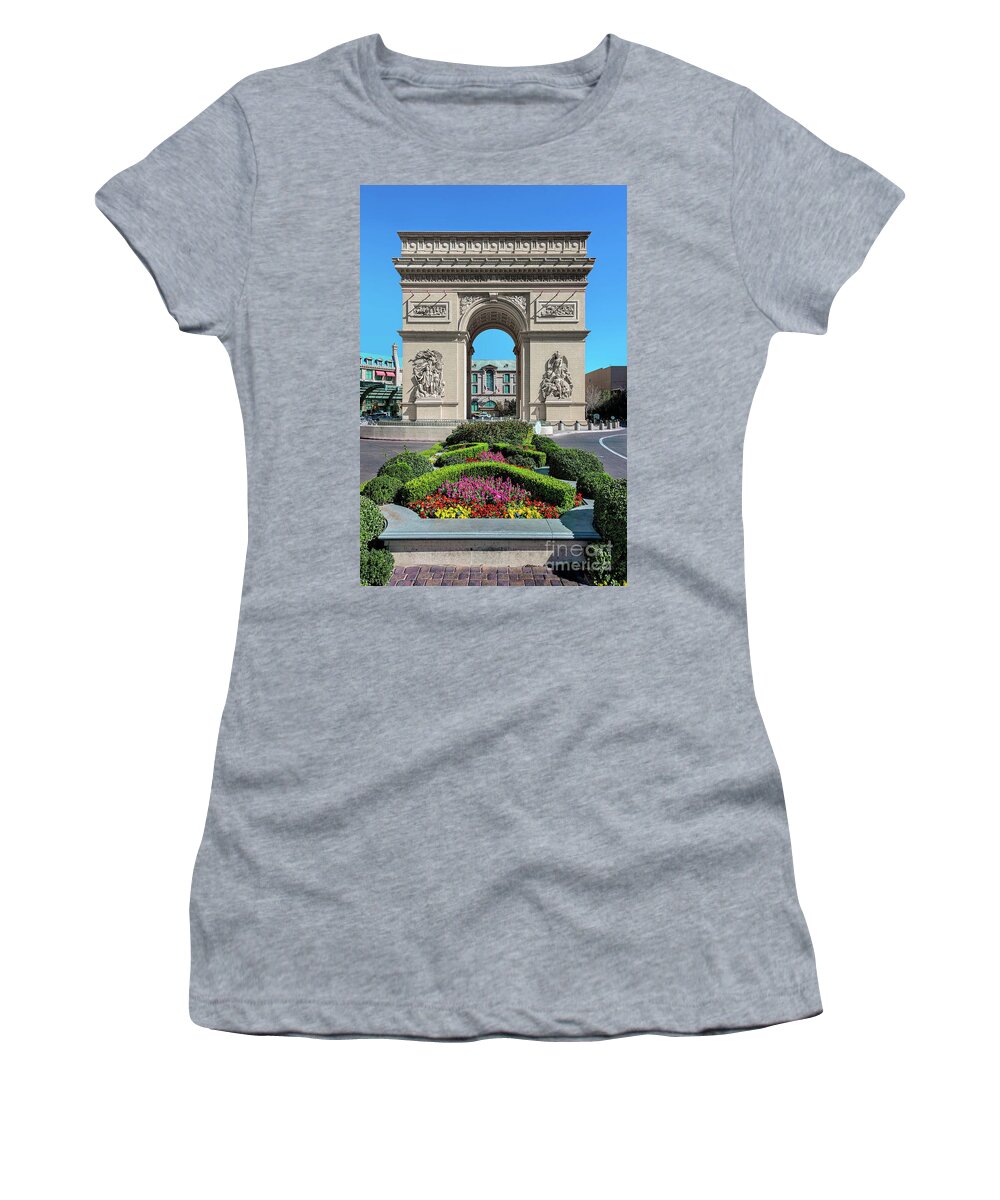 Arc De Triomphe Women's T-Shirt featuring the photograph Arc De Triomphe Paris Casino Las Vegas by Aloha Art