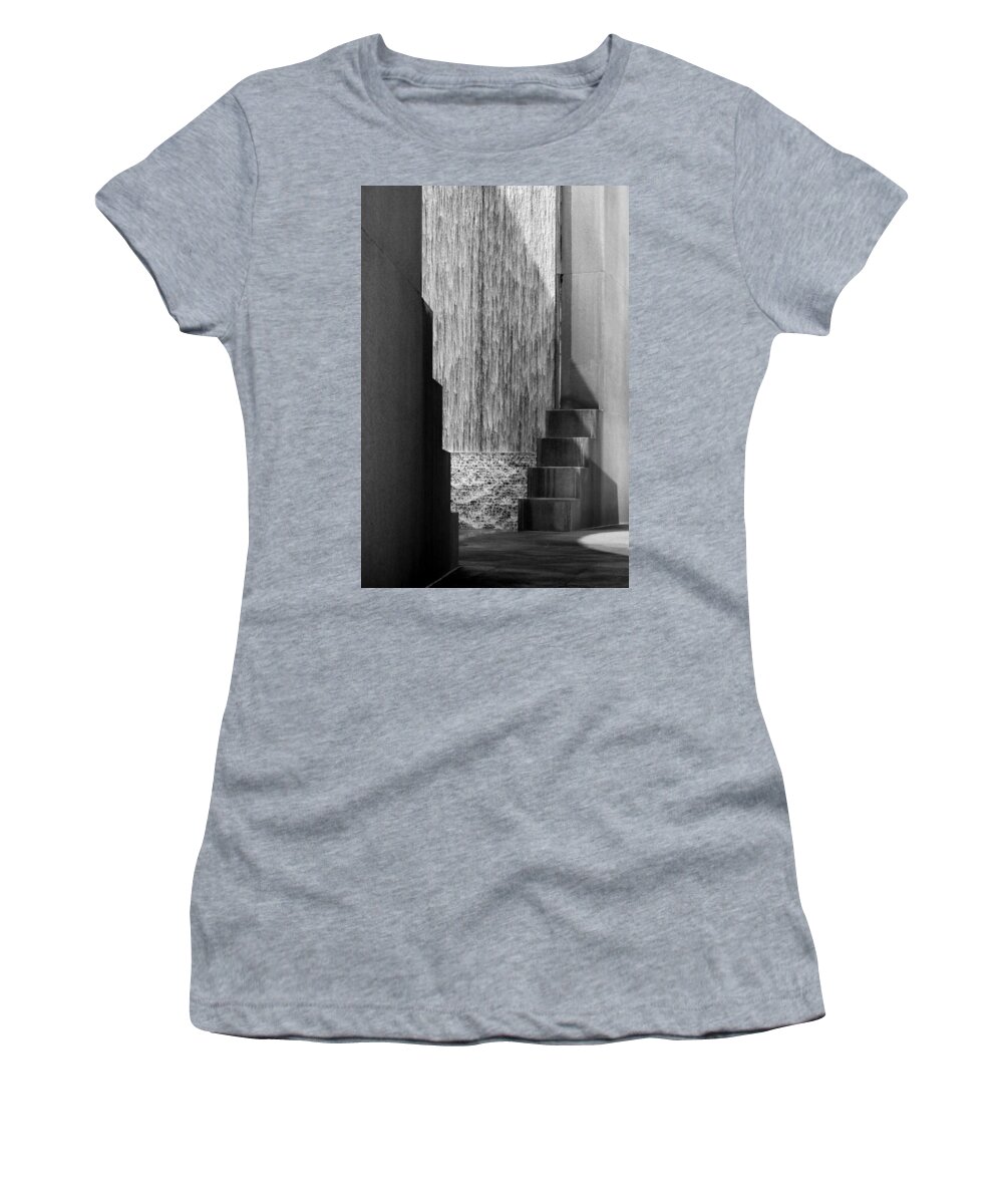 Houstonian Women's T-Shirt featuring the photograph Architectural Waterfall in Black and White by Angela Rath