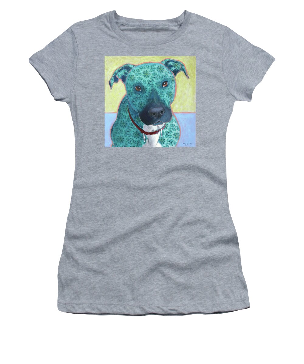 Pit Bull Women's T-Shirt featuring the painting Aries in Aquamarine by Ande Hall