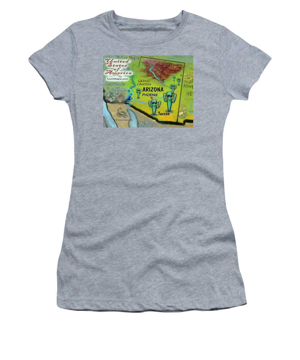 Arizona Women's T-Shirt featuring the digital art Arizona Fun Map by Kevin Middleton