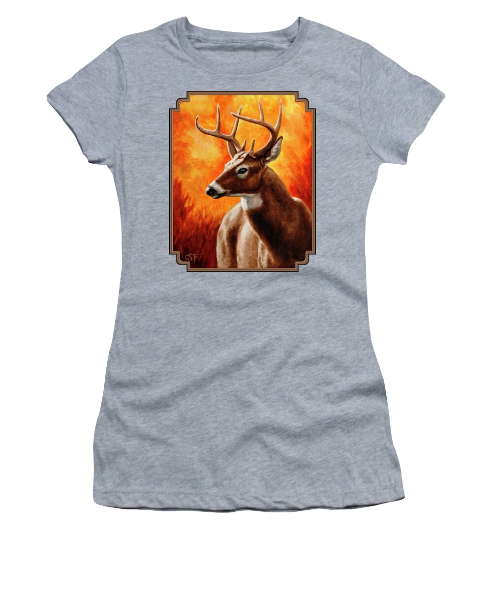 Deer Women's T-Shirt featuring the painting Whitetail Buck Portrait by Crista Forest