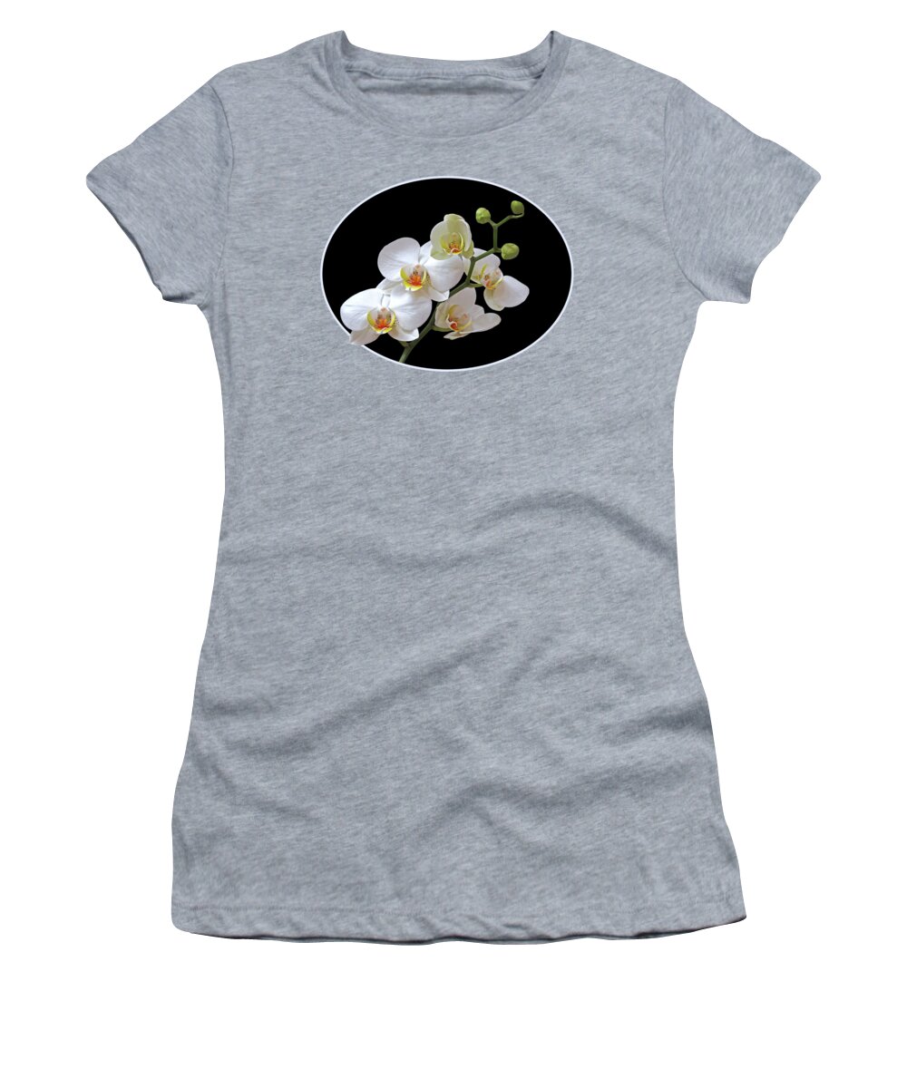 Soft White Orchid Women's T-Shirt featuring the photograph Orchids On Black and Red by Gill Billington