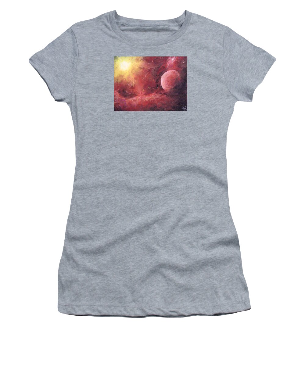 Chromatic Sunset Women's T-Shirt featuring the painting Astro Awakening by Jen Shearer