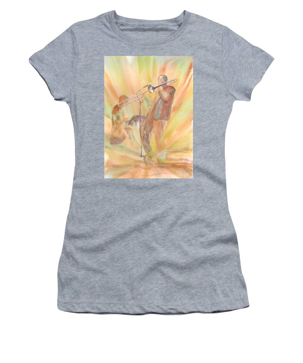 Watercolor Women's T-Shirt featuring the painting At One With the Music by Debbie Lewis