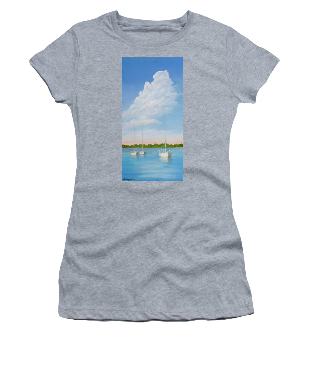 Sailboats In Harbor Women's T-Shirt featuring the painting At Rest by Audrey McLeod