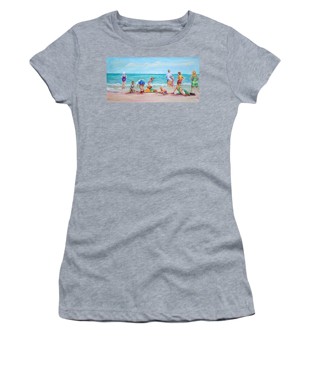 Beach Women's T-Shirt featuring the painting At the beach by Patricia Piffath