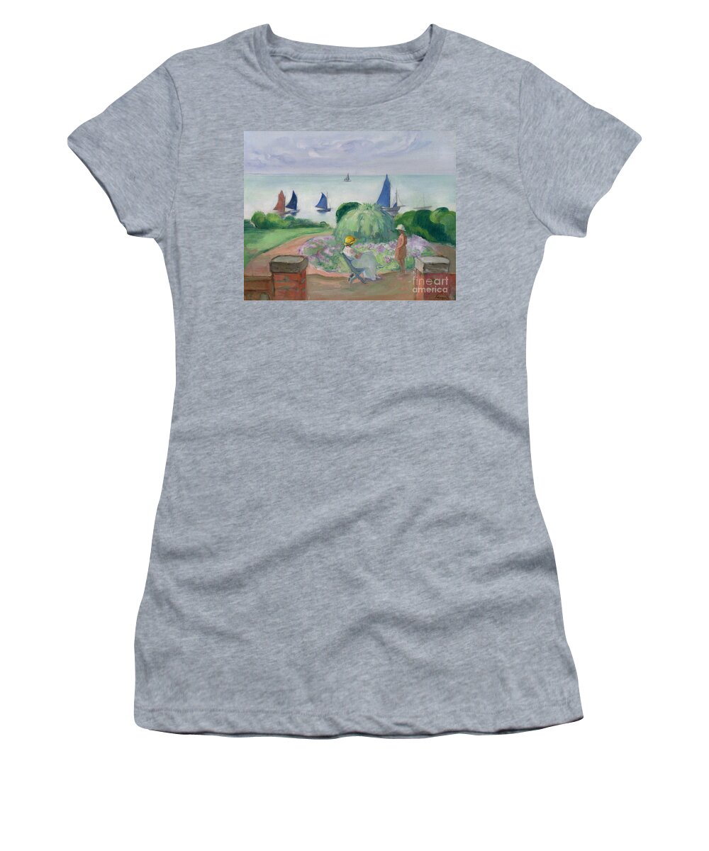 Henri Lebasque - At The Terrace At Prefailles Women's T-Shirt featuring the painting At the Terrace at Prefailles by MotionAge Designs