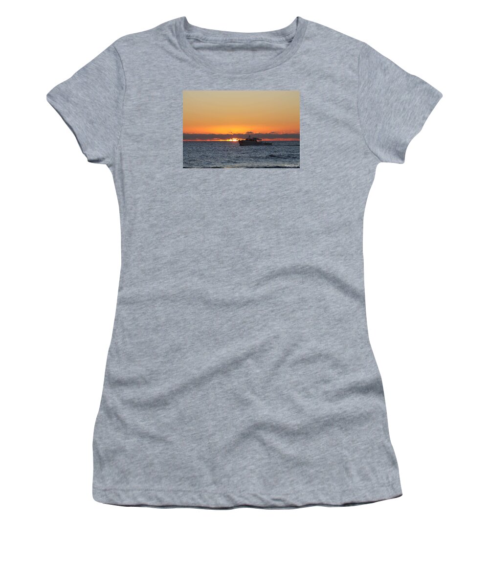 Water Women's T-Shirt featuring the photograph Atlantic Ocean Fishing at Sunrise by Robert Banach