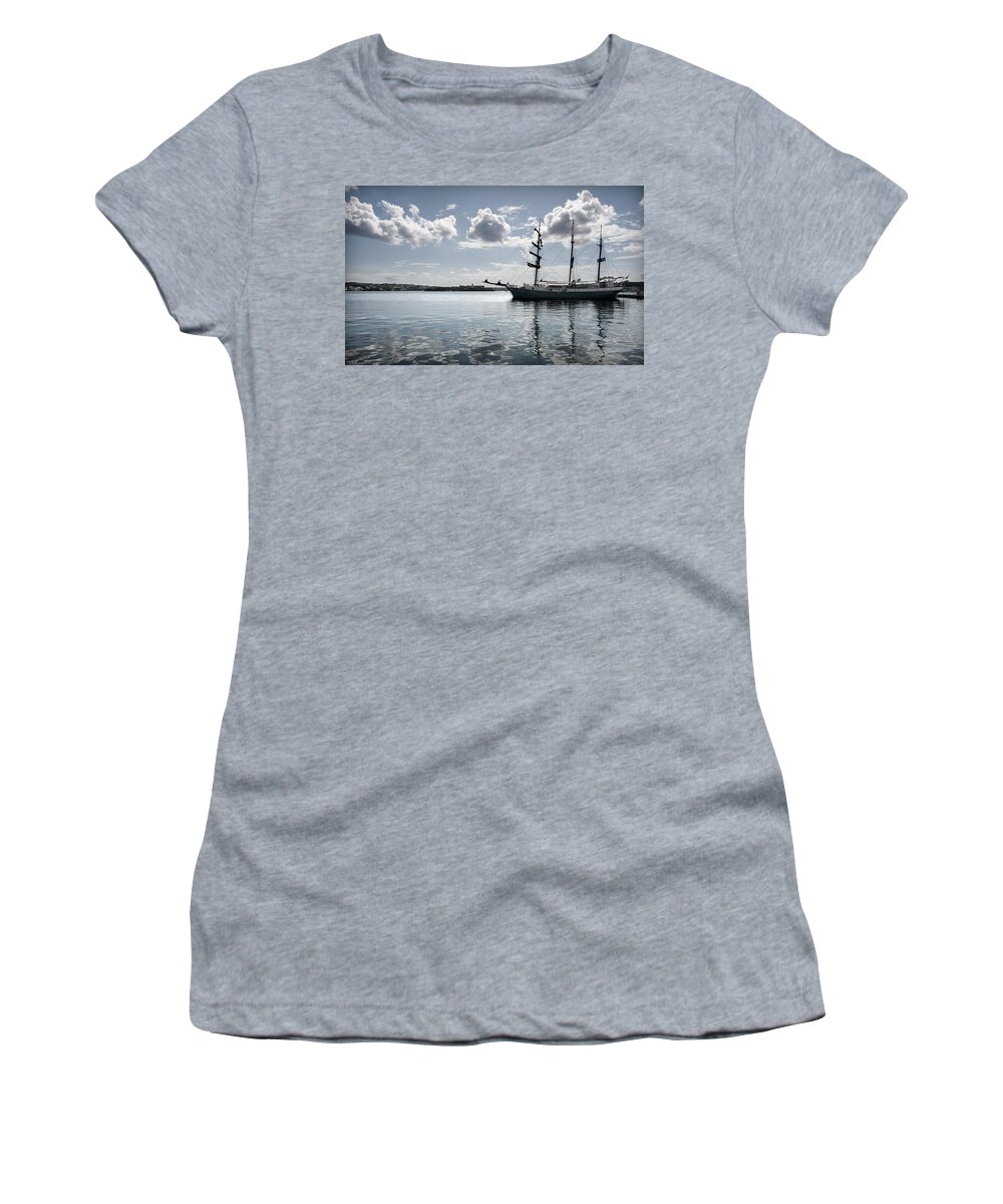 Europe Women's T-Shirt featuring the photograph Atlantis - A Three Masts Vessel In Port Mahon Crystaline Water by Pedro Cardona Llambias