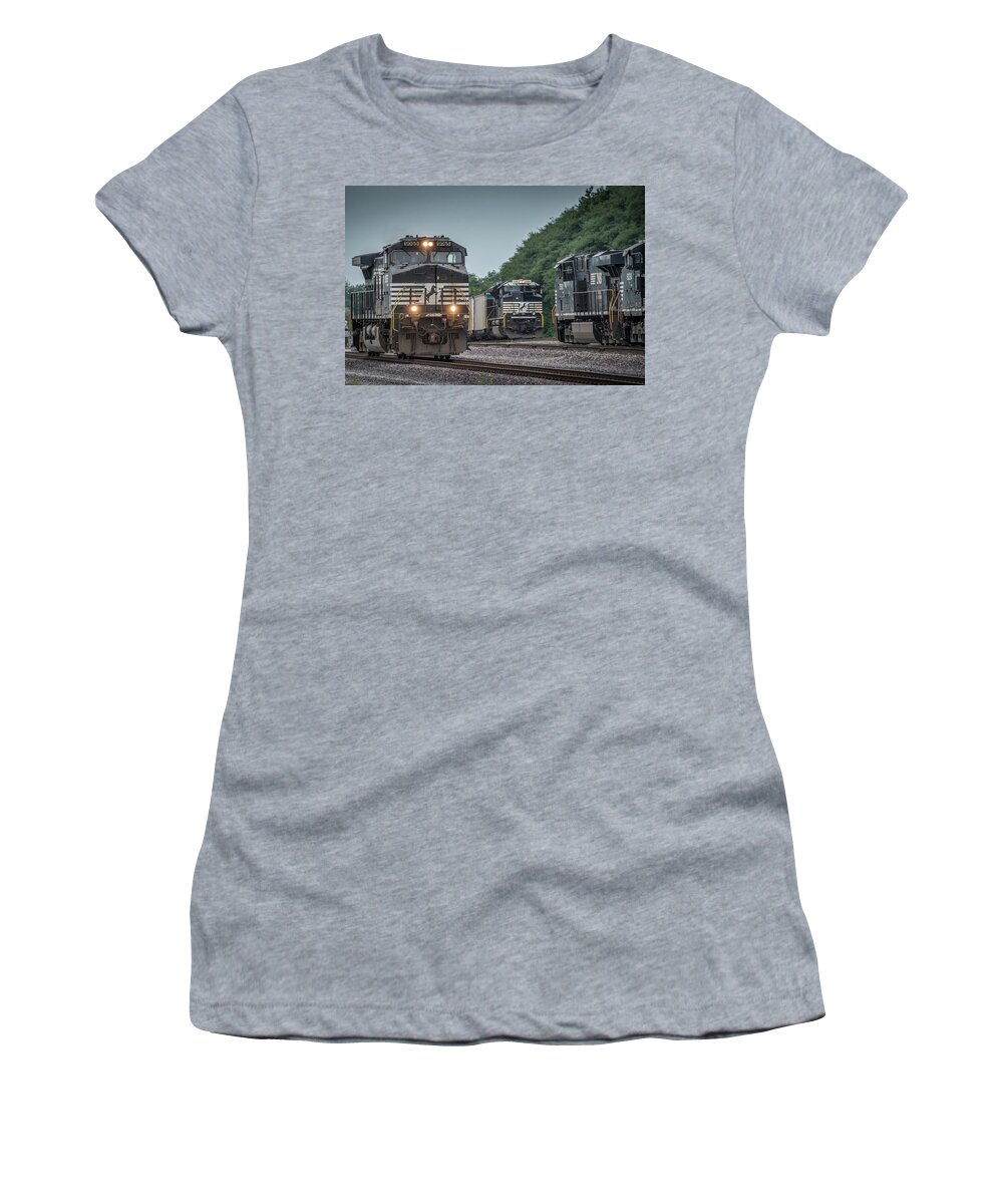 Railroad Tracks Women's T-Shirt featuring the photograph August 23, 2016 Norfolk Southern 9065 at Princeton IN by Jim Pearson