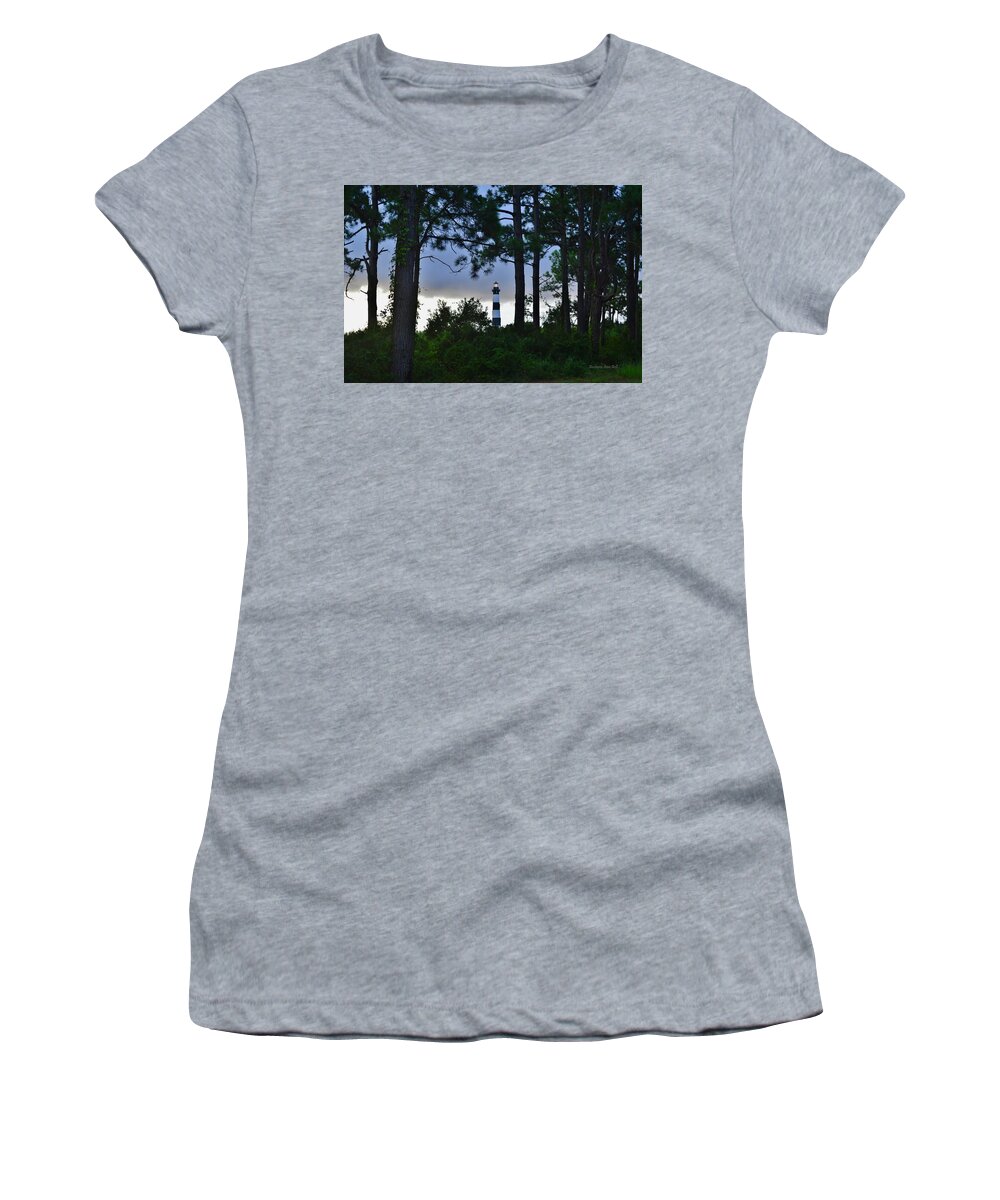 Obx Sunrise Women's T-Shirt featuring the photograph August 9 Bodie Lt House by Barbara Ann Bell