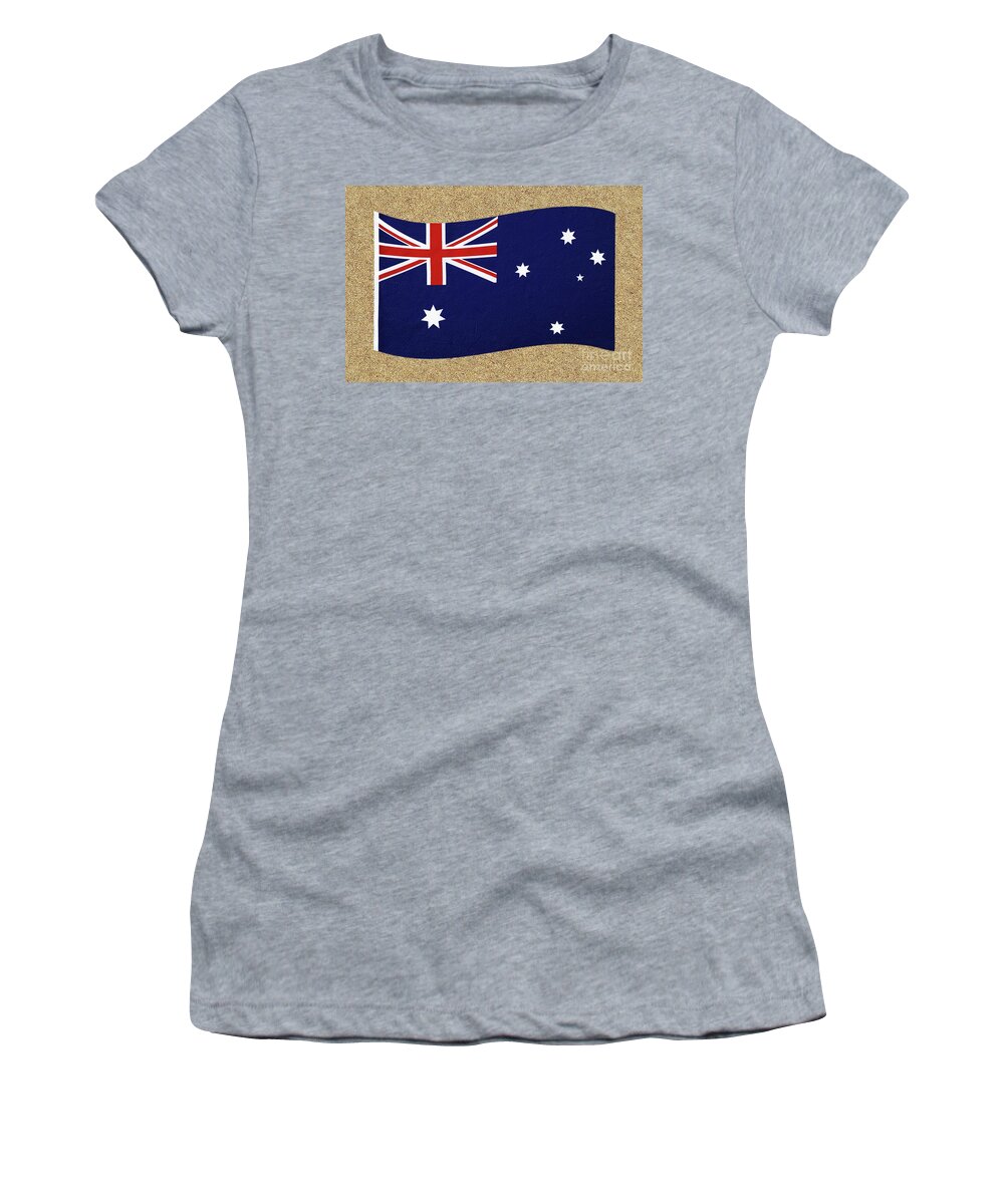 Photography Women's T-Shirt featuring the photograph Australian Flag on Sand by Kaye Menner by Kaye Menner