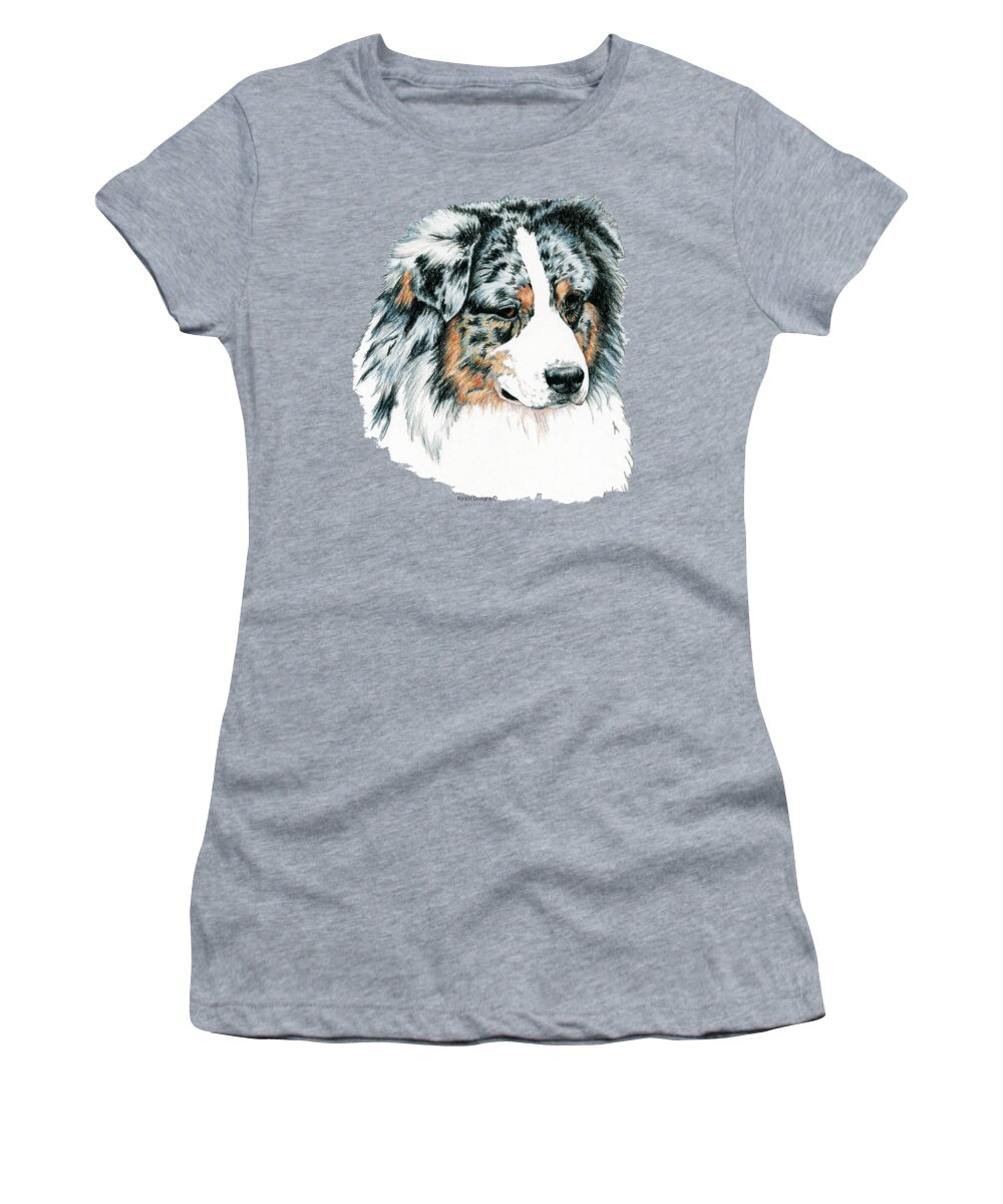 Aussie Women's T-Shirt featuring the drawing Australian Shepherd, Blue Merle by Kathleen Sepulveda