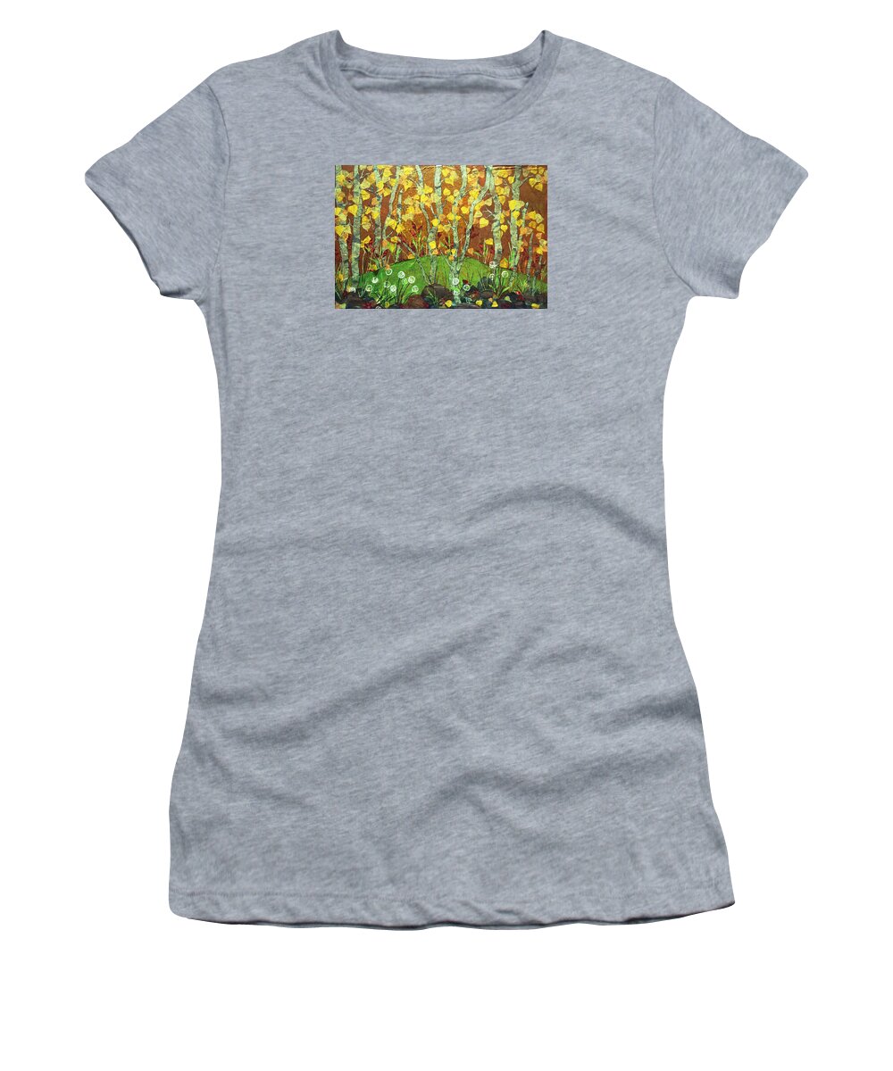 Canvas Women's T-Shirt featuring the mixed media Autumn Aspens by Renee Whitney
