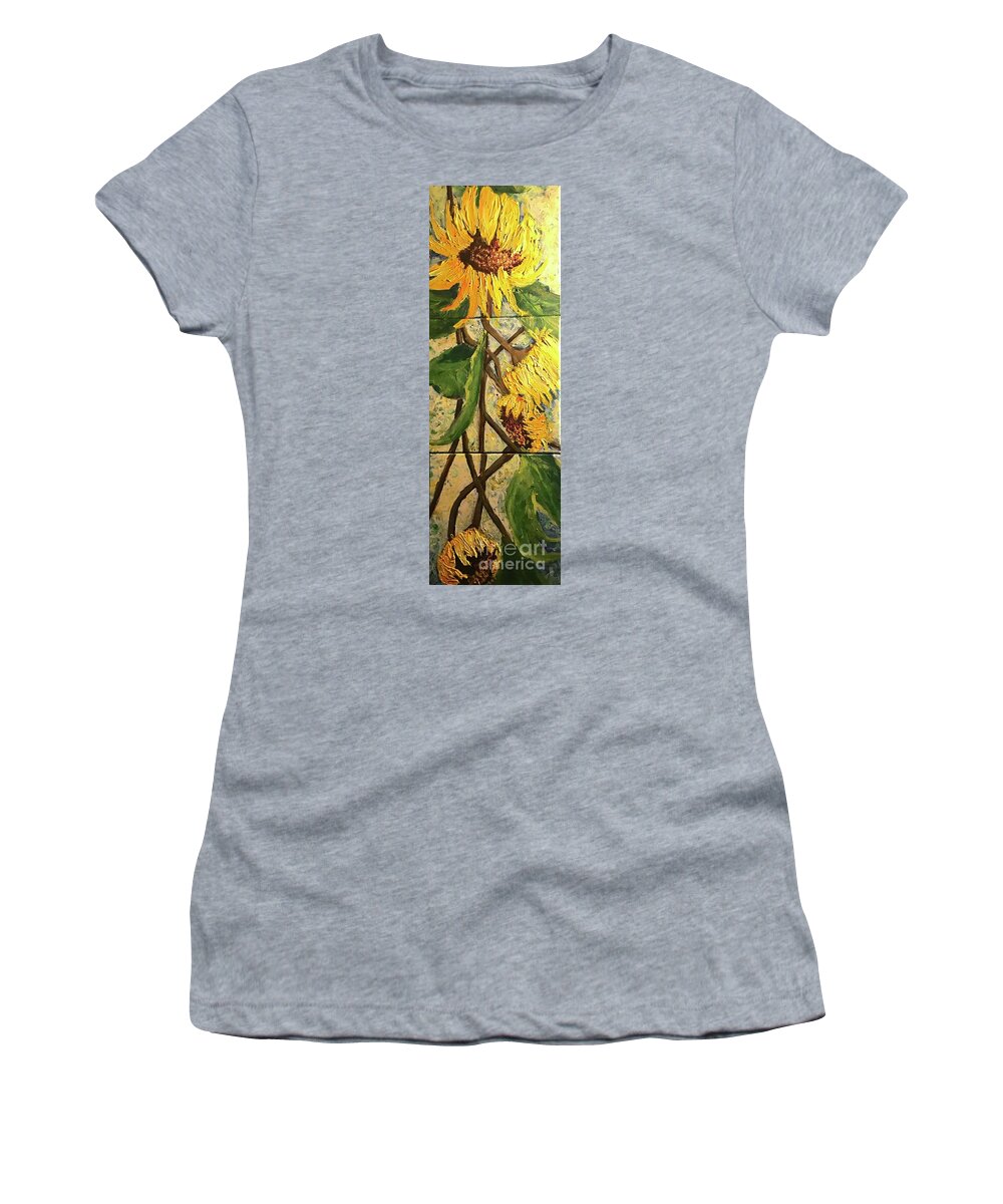 Sunflowers Women's T-Shirt featuring the painting Autumn Blooms by Sherry Harradence