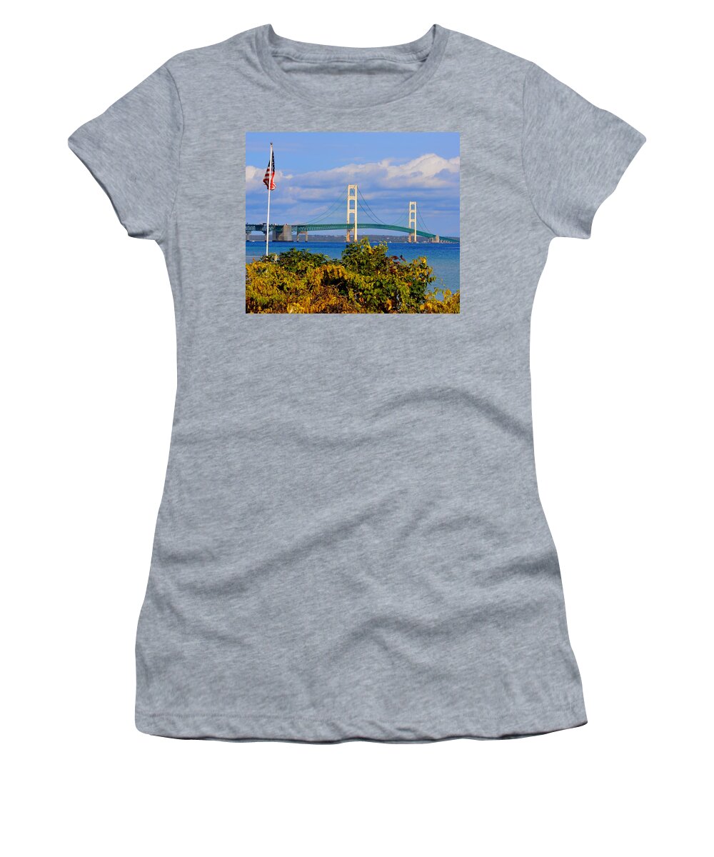 Mackinac Bridge Women's T-Shirt featuring the photograph Autumn Bridge by Keith Stokes