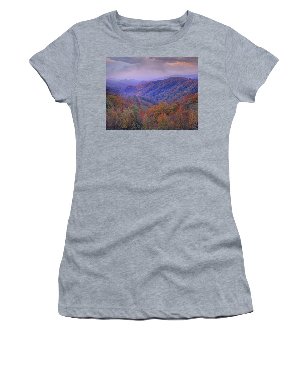 00175805 Women's T-Shirt featuring the photograph Autumn Deciduous Forest Great Smoky by Tim Fitzharris