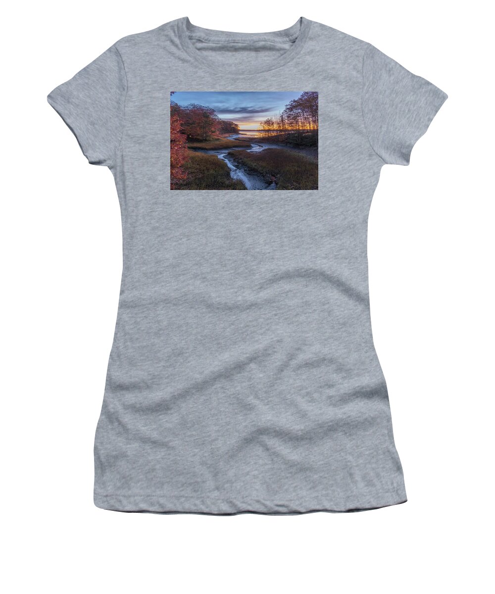 Maine Lobster Boats Women's T-Shirt featuring the photograph Autumn Inlet by Tom Singleton