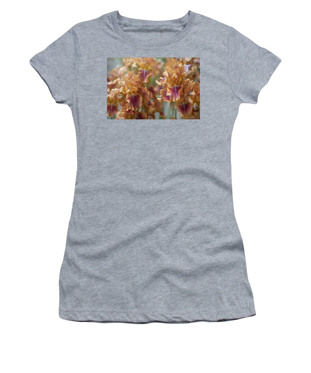 Jenny Rainbow Fine Art Photography Women's T-Shirt featuring the photograph Autumn Leaves Irises in Garden by Jenny Rainbow