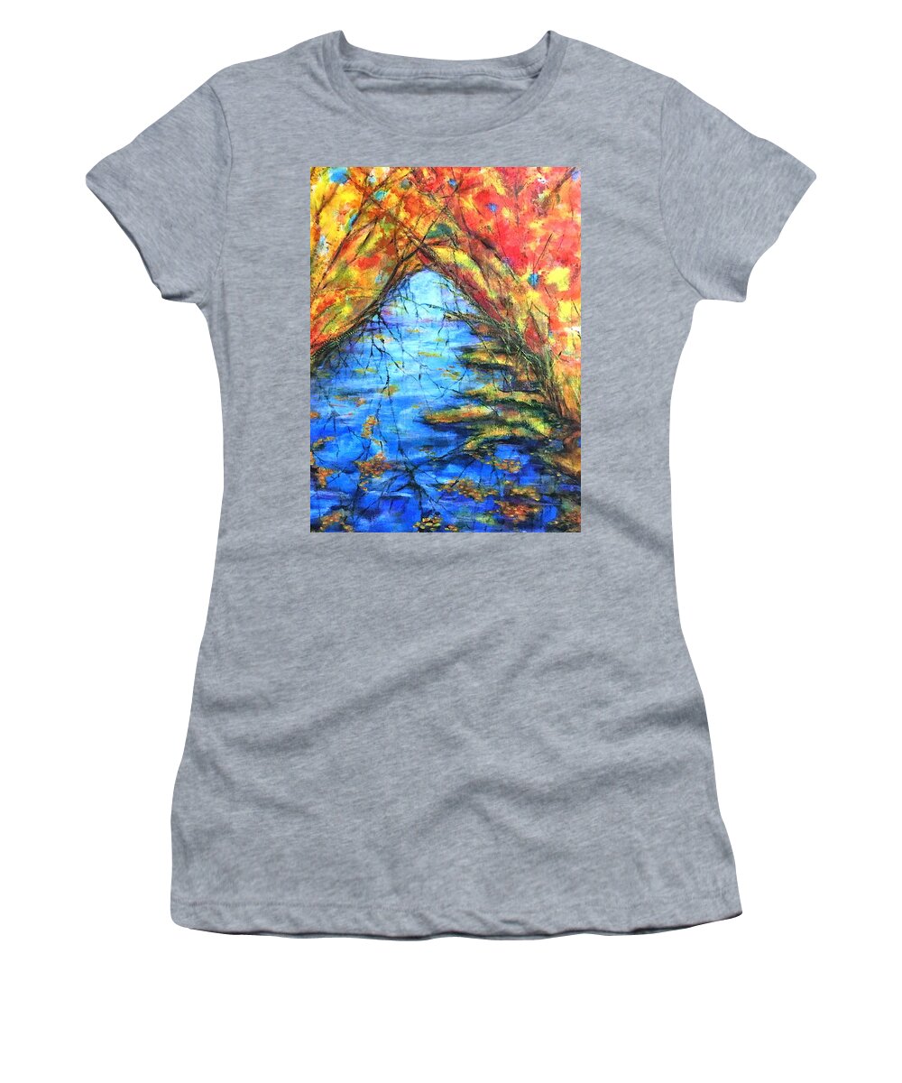 Autumn Women's T-Shirt featuring the painting Autumn Reflections 2 by Rae Chichilnitsky