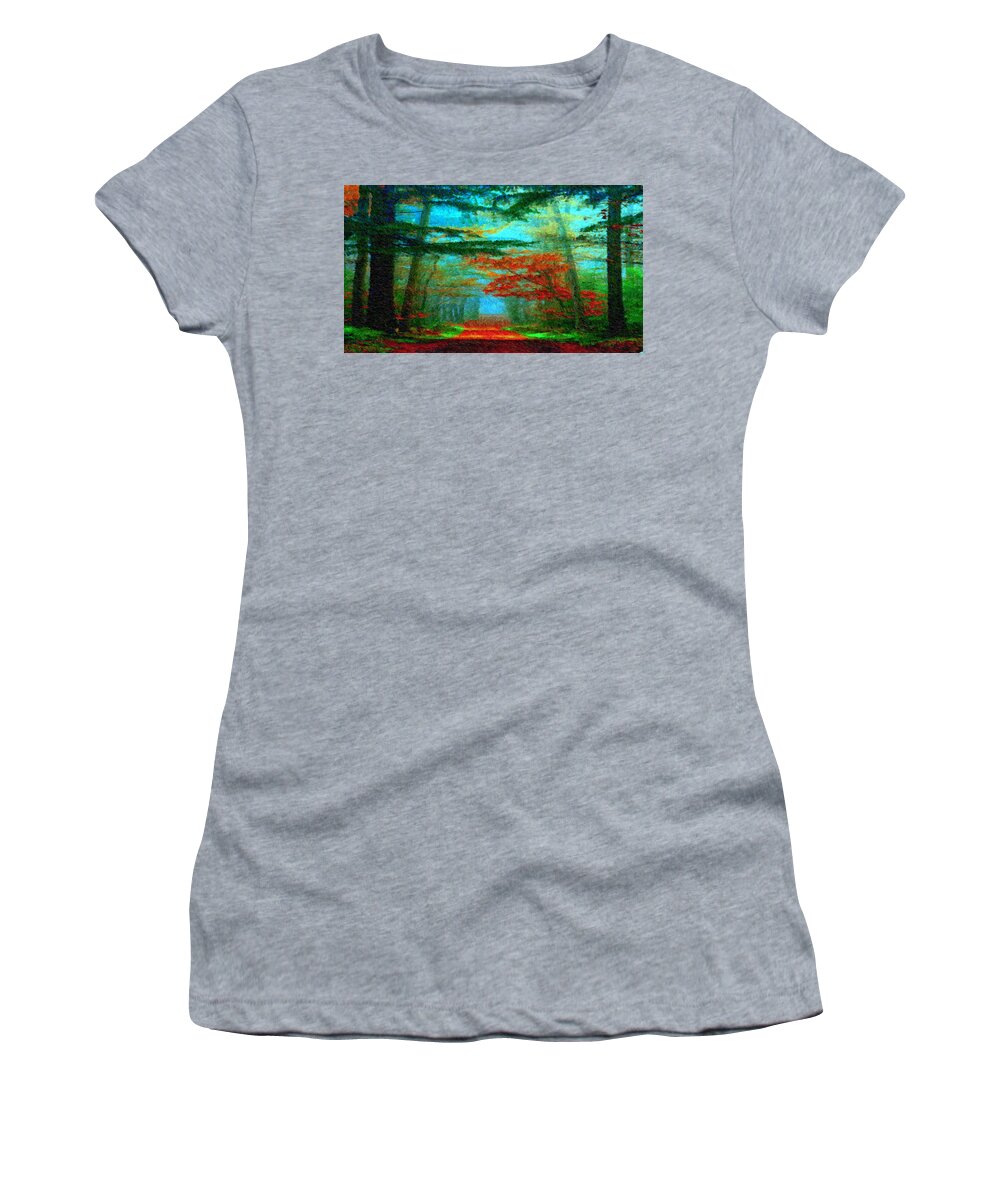 Rafael Salazar Women's T-Shirt featuring the digital art Autumn Road by Rafael Salazar