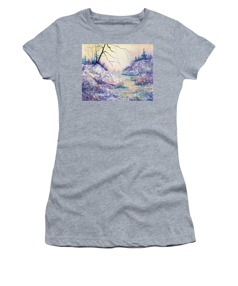 Watercolor Women's T-Shirt featuring the painting Autumnscape in Purple by Carolyn Rosenberger
