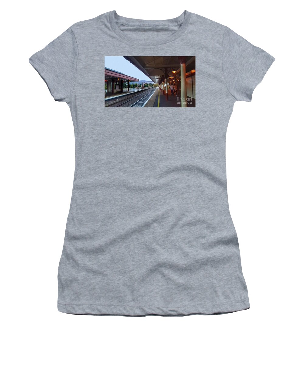 Aviemore Women's T-Shirt featuring the photograph Aviemore Station by Joan-Violet Stretch