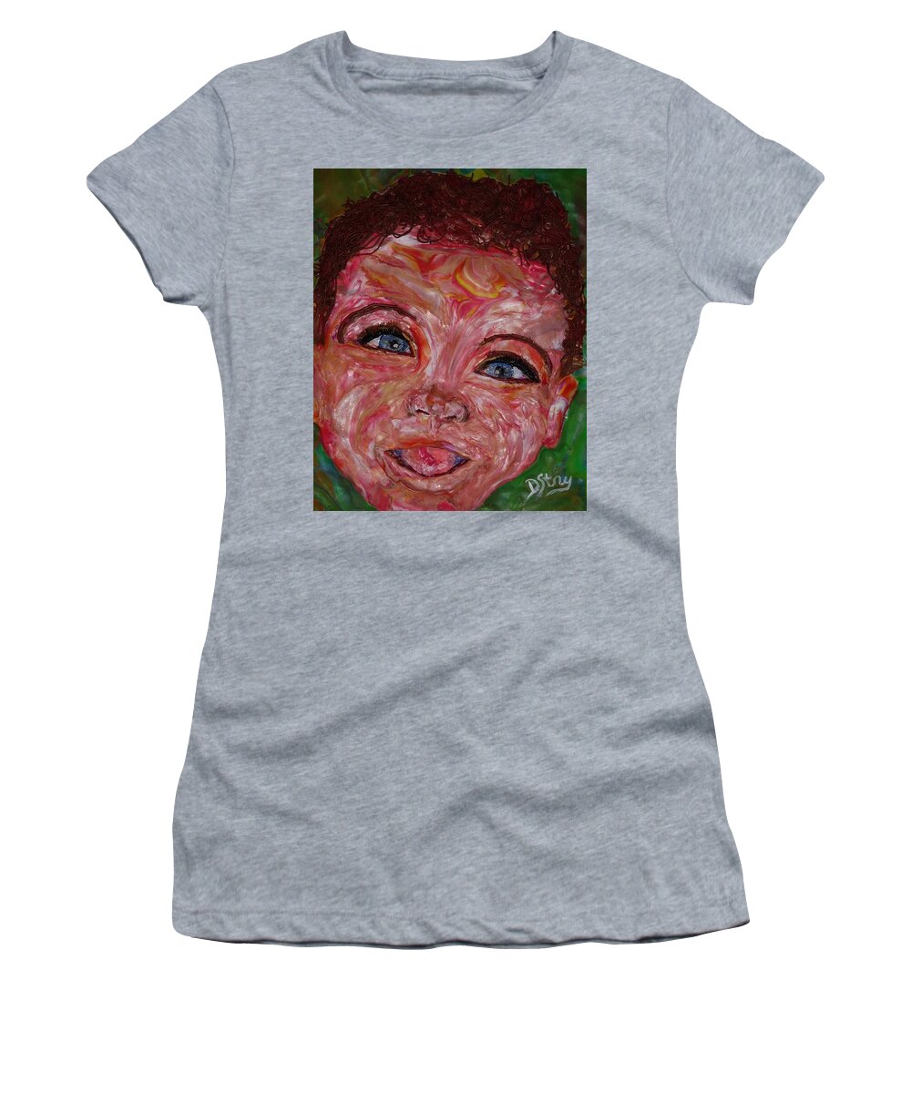 Polymer Clay Women's T-Shirt featuring the mixed media Azuriah by Deborah Stanley